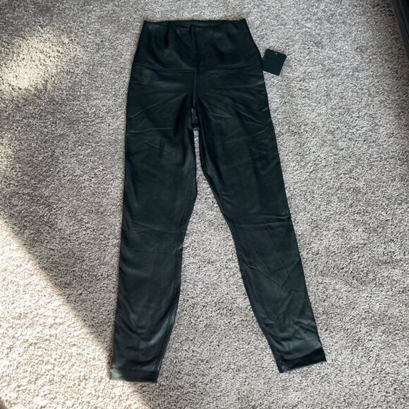 MOTO LEGGINGS FAUX LEATHER BLACK EMO HIGH RISE FREE WAISTBAND ANKLE LENGTH GOTH - Picture 12 of 13